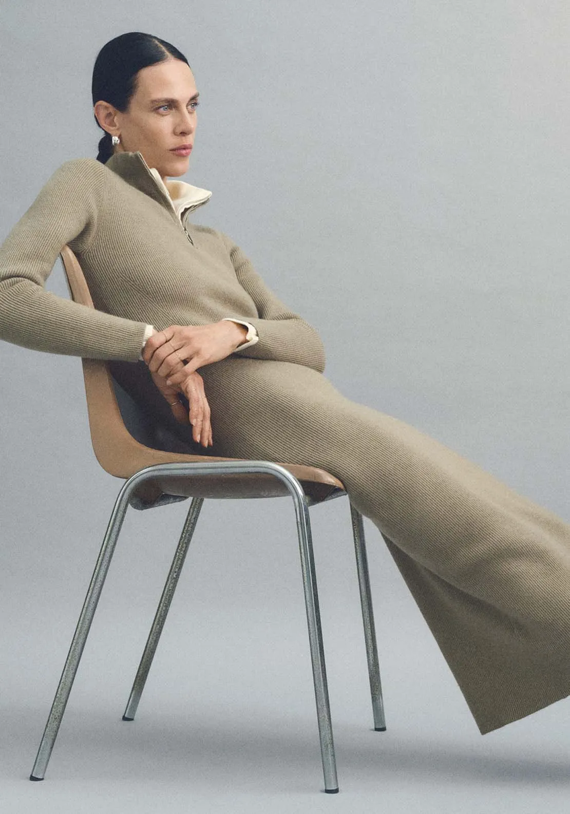 Zip Knitted dress - Beige/khaki