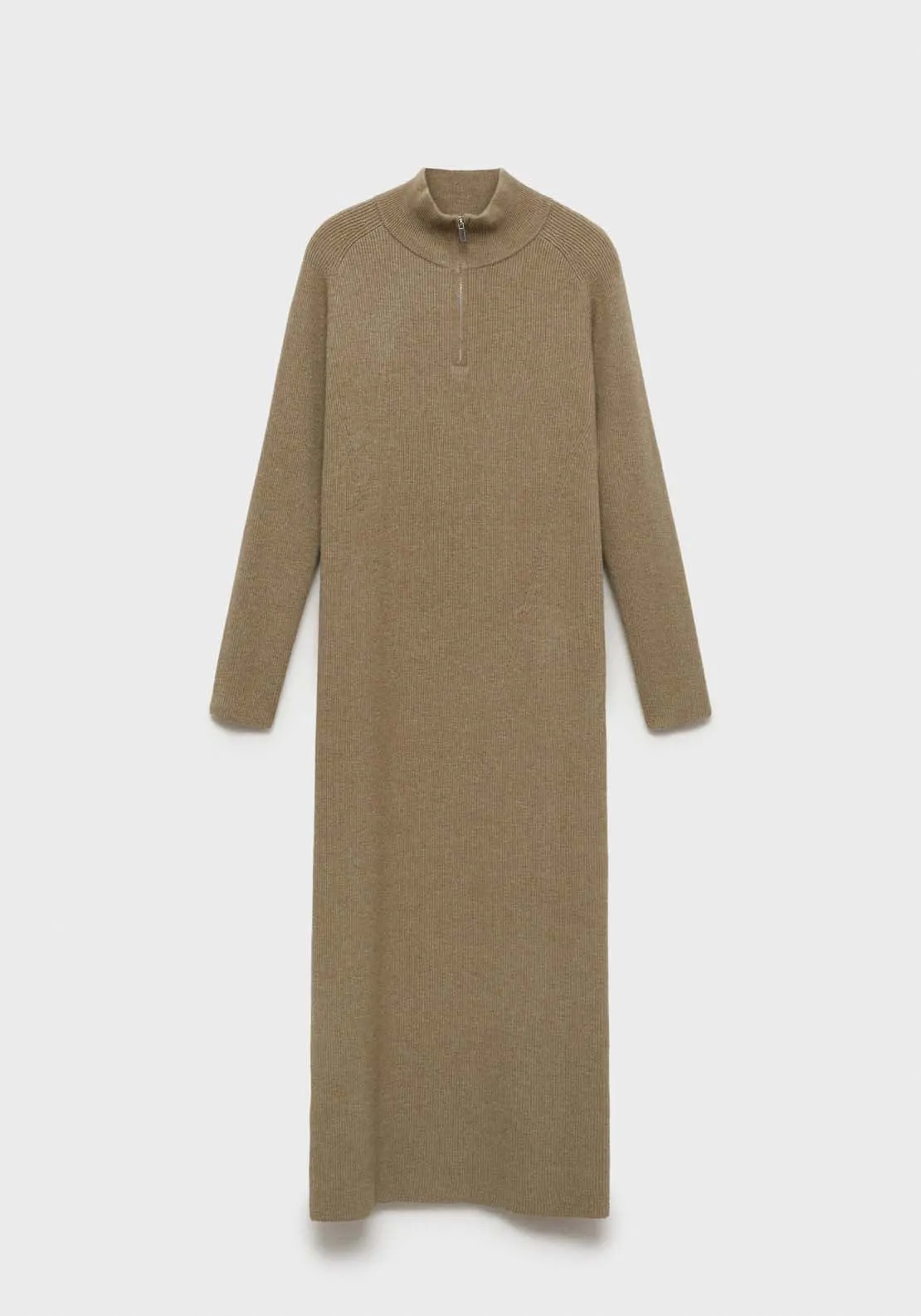 Zip Knitted dress - Beige/khaki