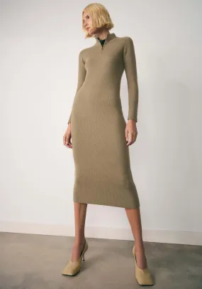 Zip Knitted dress - Beige/khaki