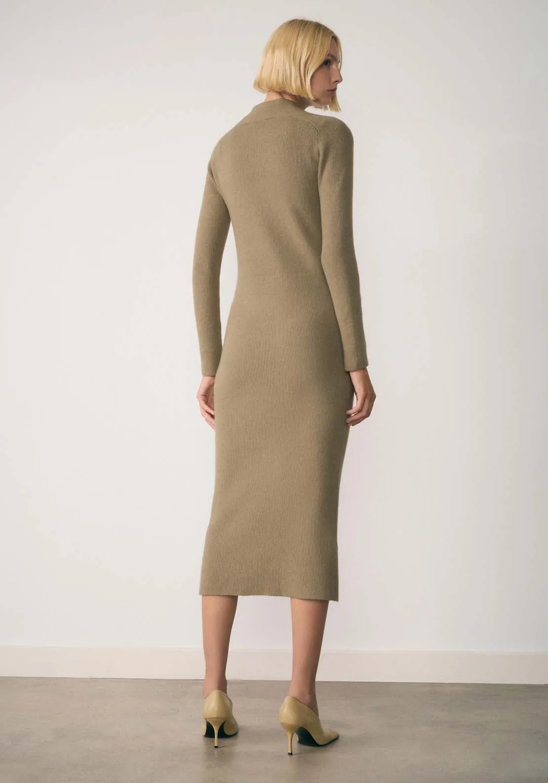 Zip Knitted dress - Beige/khaki